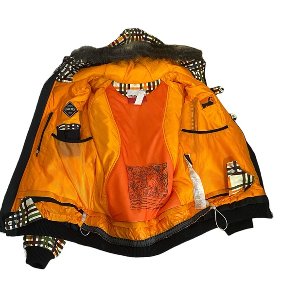 SALE 🌺 JC de CASTELBAJAC ROSSIGNOL Cream Orange Brown Plaid Hood Ski Jacket L - Picture 6 of 15
